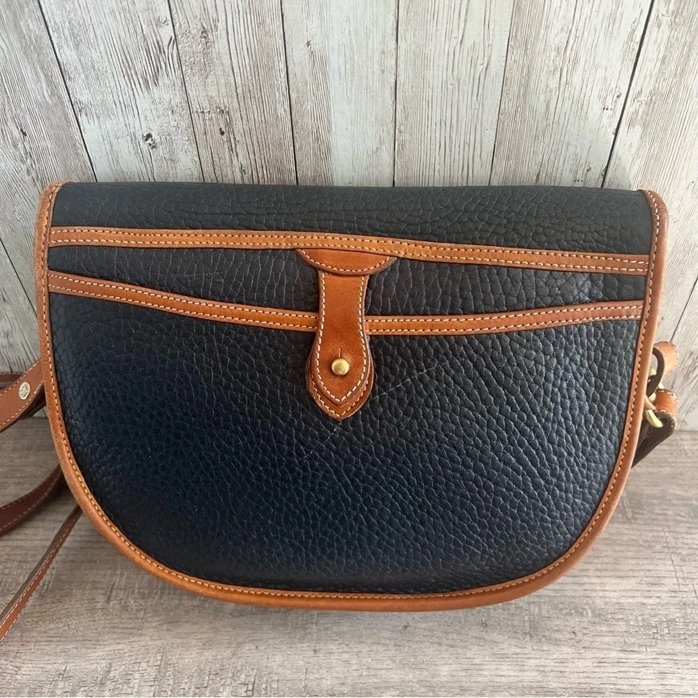 Dooney & Bourke Vintage Navy and Brown Leather Crossbody Satchel Bag